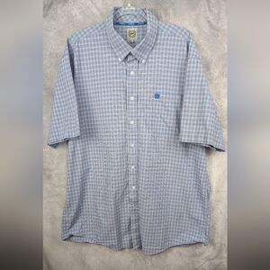Cinch Size XL Plaid Shirt Sleeve Button Down Shirt Blue/Tan